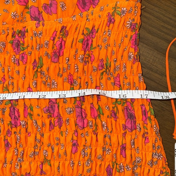 For Love & Lemons Peony Smocked mini dress Large orange floral - Picture 14 of 16